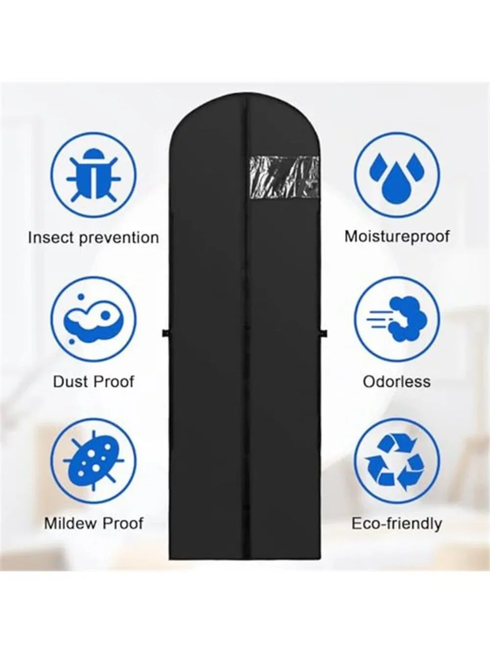 Black PEVA Garment Bag Dress Coat Suit Travel Storage Hanging Clothes Cover